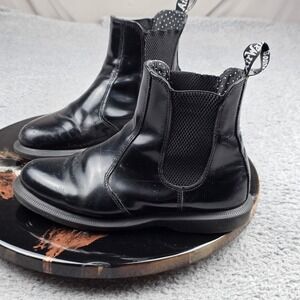 Dr. Martens Flora Chelsea Boots Womens 7 Black Polished Leather Polka Dot Lining